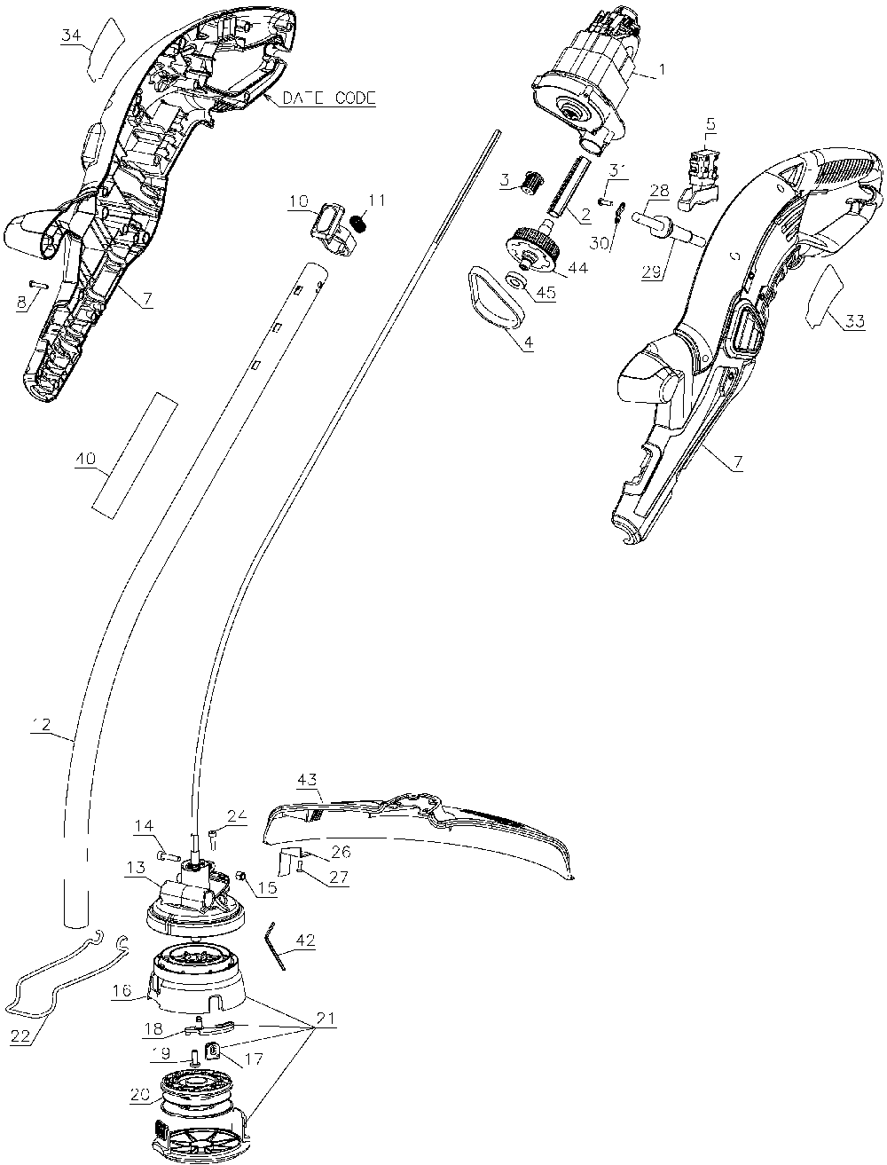 Exploded Diagram A Diagram and Parts List for GH2000LW Type 1 Black and Decker Brush Cutter